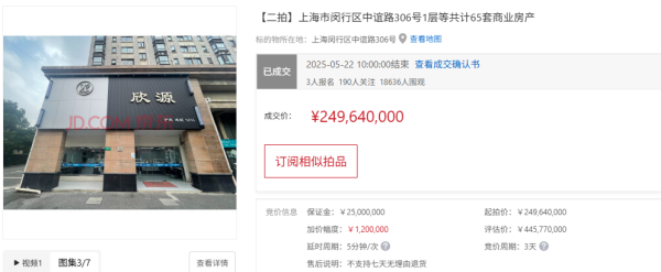 捷希源 上海闵行区东方花园沿街65套商铺房产底价2.49亿元拍卖成交