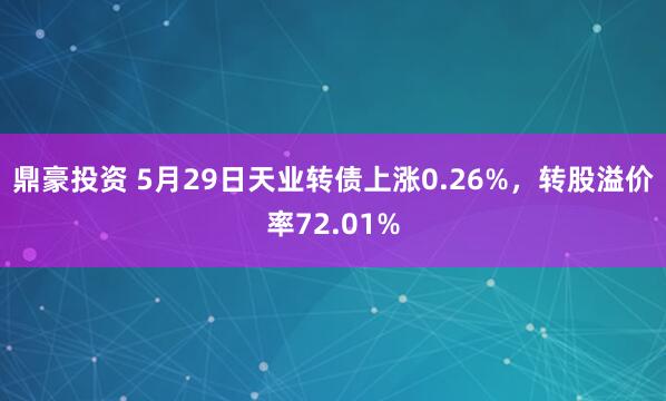 鼎豪投资 5月29日天业转债上涨0.26%，转股溢价率72.01%